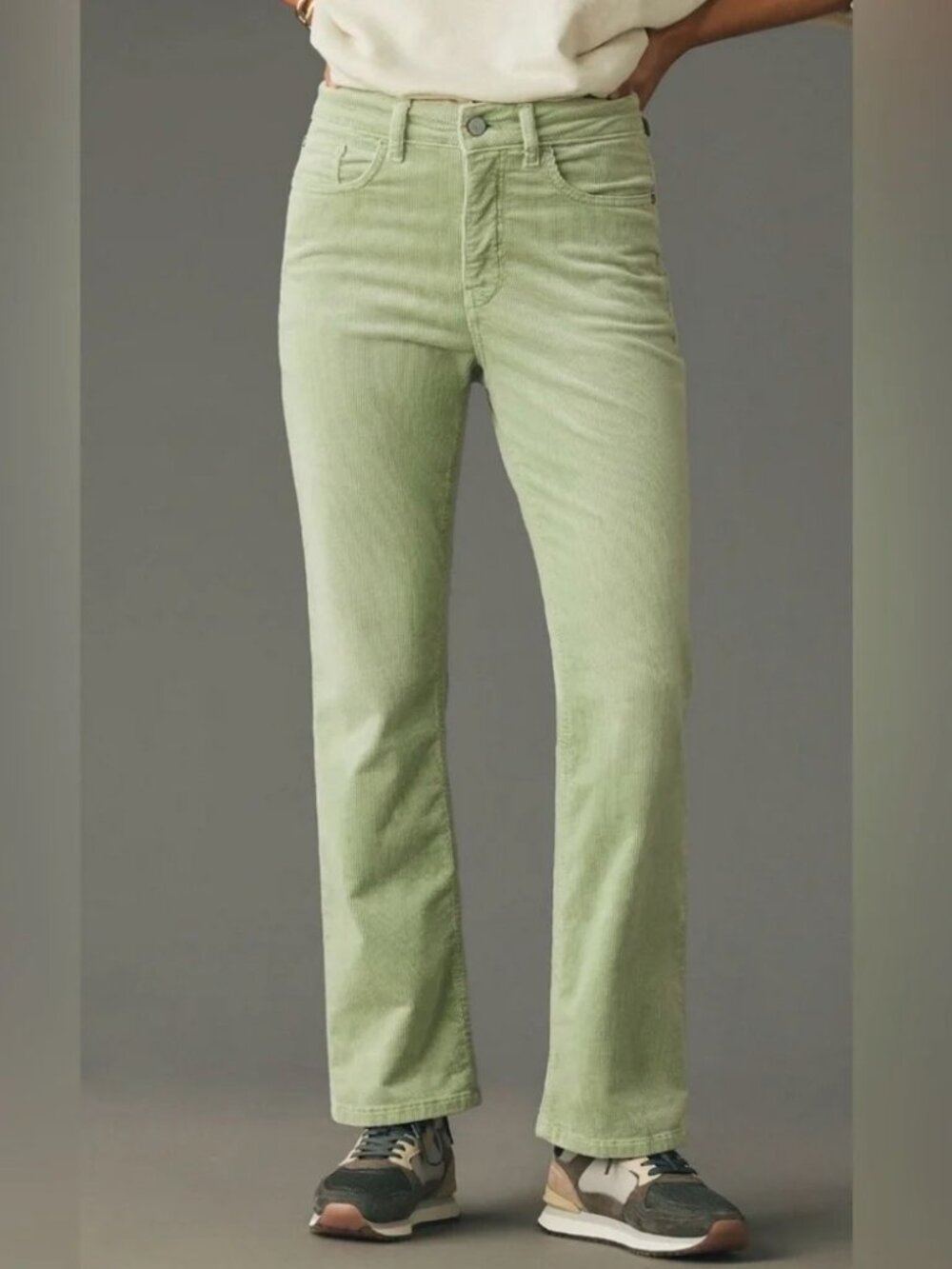 NWT Anthropologie Pilcro Lime Green Corduroy Mid Rise Classic Crop Pants Sz 27